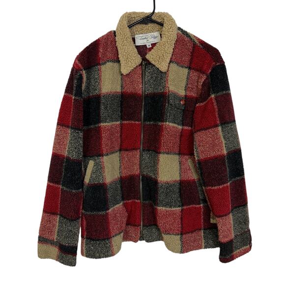 Vtg Tasha Polizzi TP Saddleblanket Fleece Jacket Womens M Red Check Southwest - Picture 1 of 12